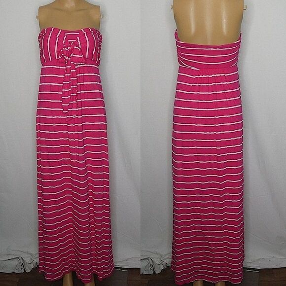 Splendid Strapless Striped Maxi Dress Tied Bow Small Pink White sun summer - Picture 1 of 11